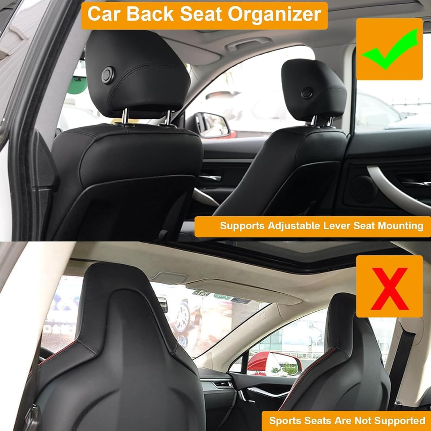 CEDQ Car Seat Back Organizer - Stylish & Functional Storage for Family Adventures - Cup Holders, Tissue Box & Hooks - Car Interior Accessories Perfect for Kids, Road Trips & Travel (Black)