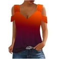 thumbnail image 2 of MORESEC Summer Holiday V Neck Tops For Women Cold Shoulder Ruffle Gradient Casual Tee Shirts Vacation Fashion Clothes, Wine XL, 2 of 5