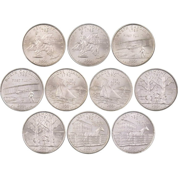 2001 P&D State Quarter 10 Coin Set BU Uncirculated Mint State 25c Collectible