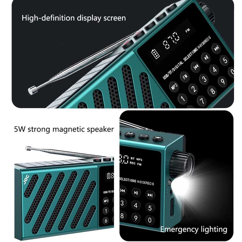Portable Solar FM Radio with Bluetooth 5.3 Speaker, LED Light, and Recording for Outdoor Emergencies & Camping
