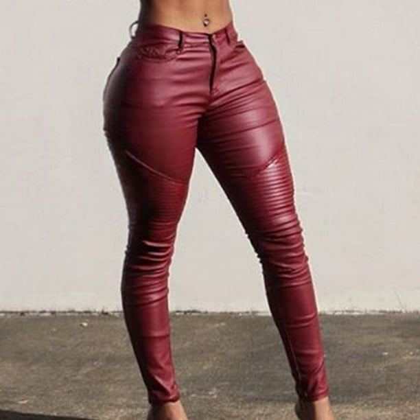Faux Leather Leggings for Women High Waisted Pleather Pants Stretch Tights  Casual Trendy Leather Pants with Pockets A1