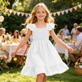 thumbnail image 2 of Tfken Soft Dresses Girls Comfy Holiday Travel Girls Sleeveless Dresses Elegant Solid Color A Line Children Cute Clothes Size 5-6 Years, 2 of 7