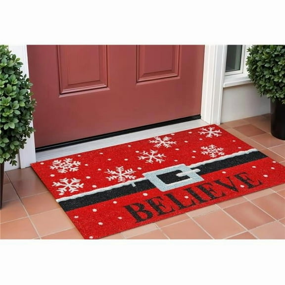 HomeRoots 632326 24 x 36 in. Red & Black Coir Snowflake Outdoor Christmas Door Mat