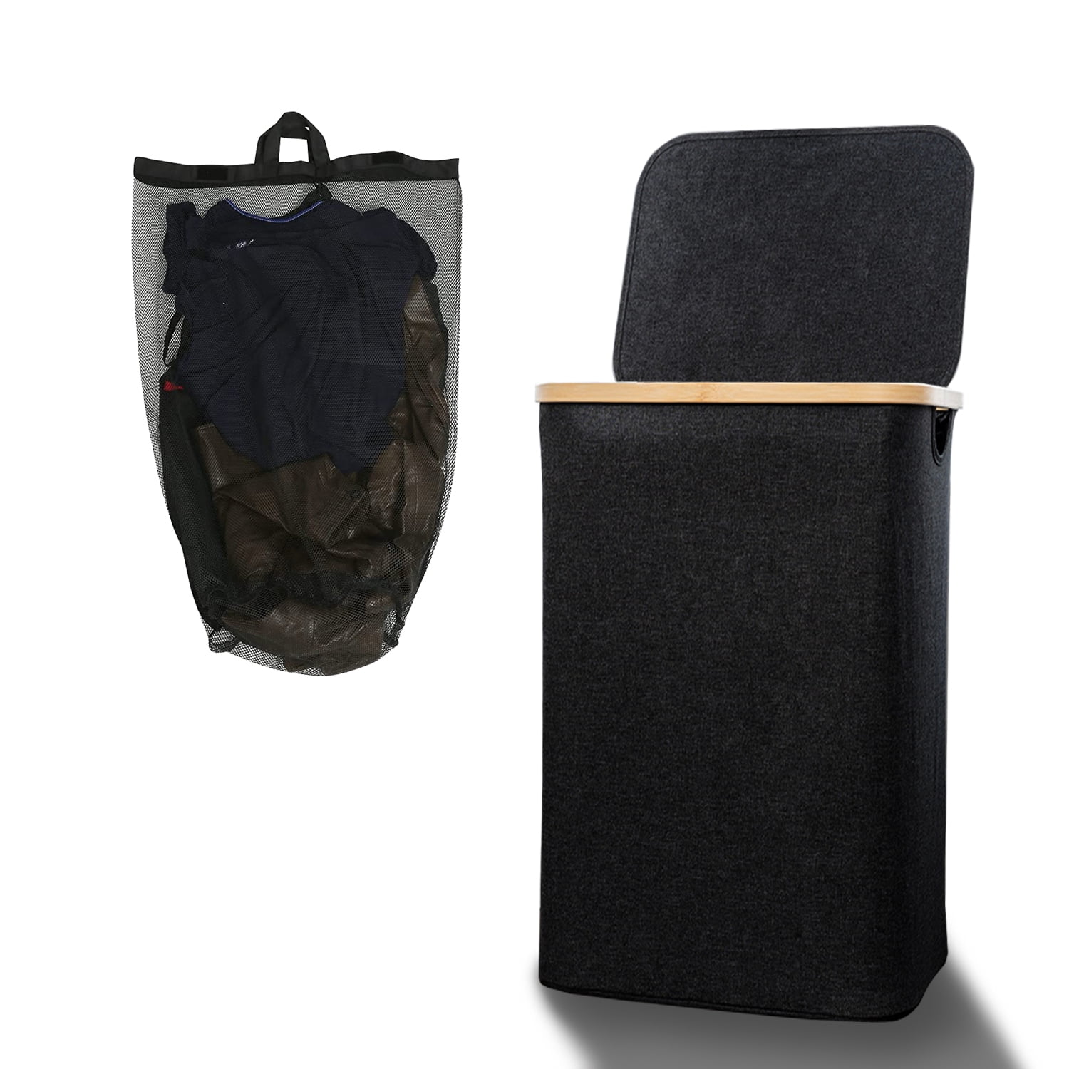 Luniquz Laundry Hamper with Lid 110L Large Laundry Basket with Bamboo