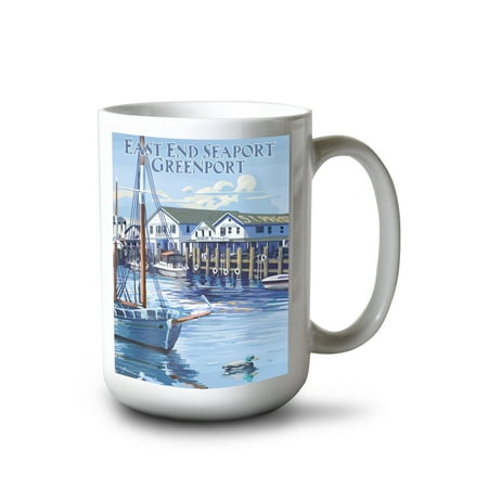 

Lantern Press 15 fl oz Ceramic Mug Montauk New York Pirate Ship Litho Dishwasher & Microwave Safe