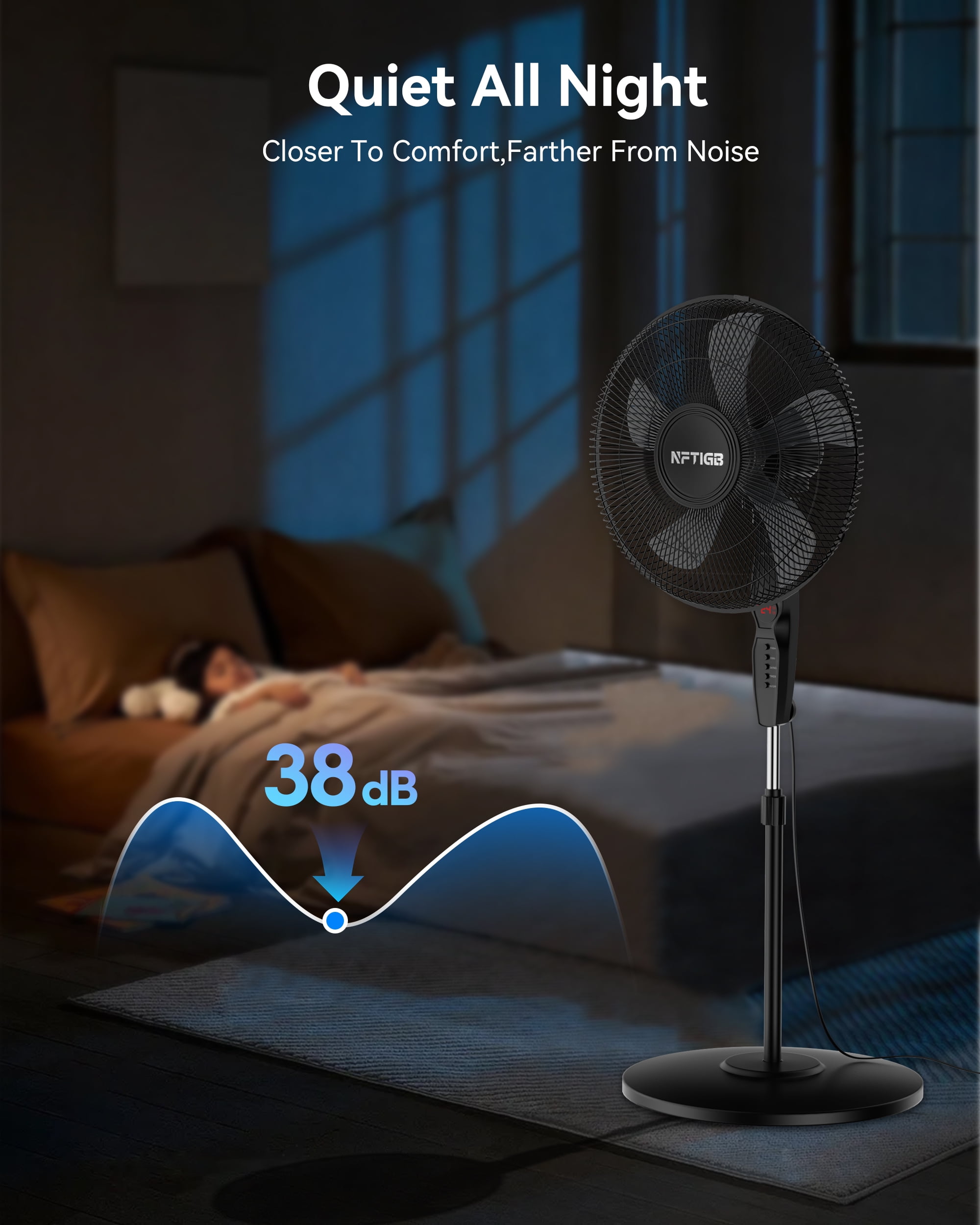NFTIGB 16'' Oscillating Pedestal Fan w/Remote and Timer, Adjustable Height Floor Fan, Black 2026 New