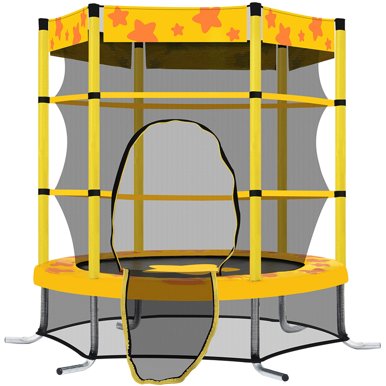 Private Jungle 55 InchTrampoline for Kids, Mini Trampoline with Enclosure Net and with Water Sprinkler for Toddler Exercise Birthday Gifts - Yellow