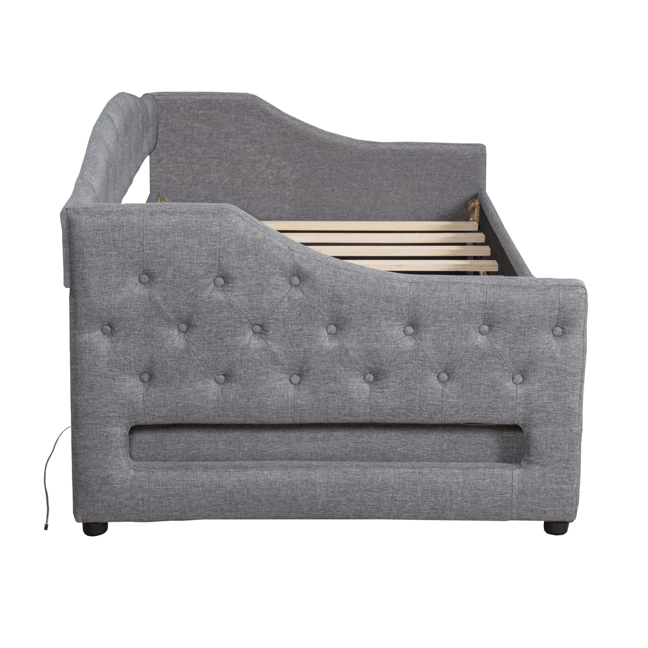 Noble House Twin XL Linen Upholstered Daybed, Tufted Frame with 7-Color LED Belt and 2 Storage Drawers, Gray
