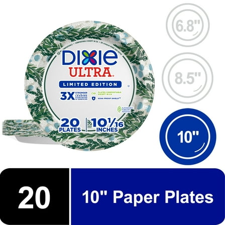 Dixie Ultra Winter Design Disposable Paper Plates, 10", Multi-Color, 20 Count