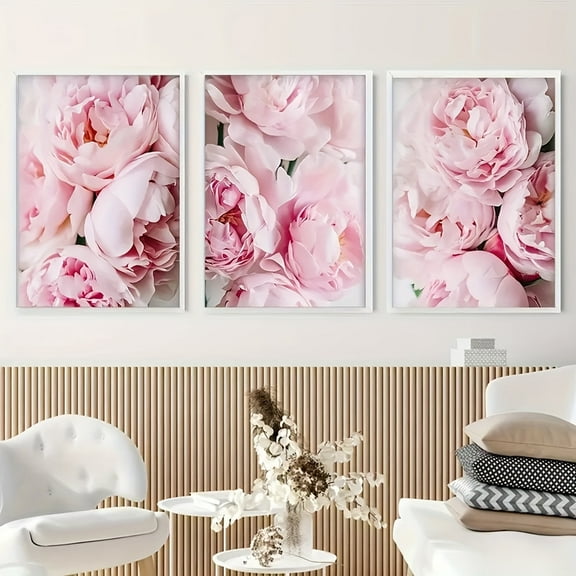 3 Pink Flower Canvas Posters - Romantic Wall Art Prints for Living Room and Bedroom Decoration