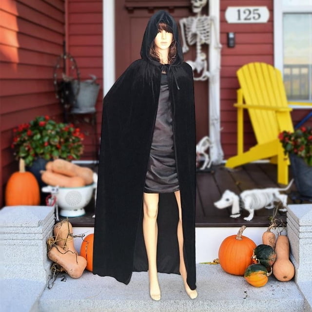 Capa larga con capucha para Cosplay de Halloween, accesorio, disfraz de para fiestas de cumpleaños, mascaradas y festividades de Halloween Negro