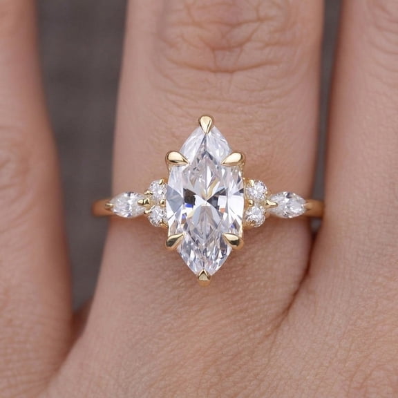 GIMELIS 1.5CT Marquise Cut Moissanite Engagement Ring for Women, 10K Yellow Gold
