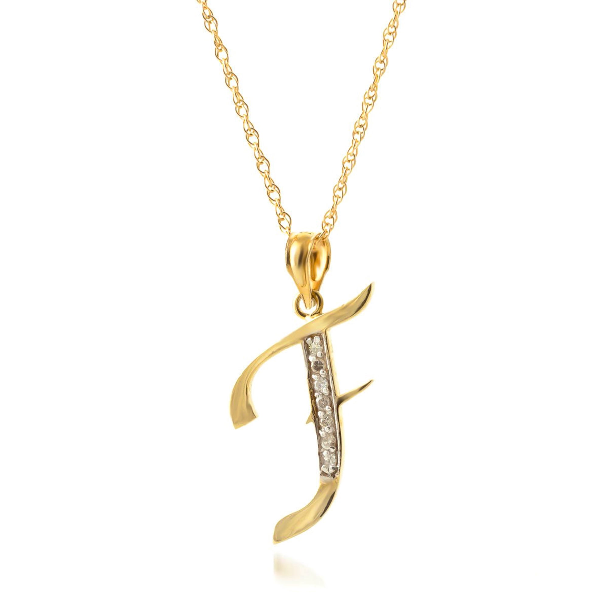 Galaxy Gold 14K Yellow Gold Natural Diamonds Initial "F" Pendant Necklace - April Birthstone - Strength & Brilliance - 16" to 24" - Fine Jewelry for Women