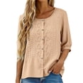 thumbnail image 6 of Womens Blouses and Tops Dressy Kelon Wemens Tops Summer Cotton Linen Shirts 3/4 Sleeve Round Neck Embroidered T-Shirts Dressy Casual Business Tee Blouses 2026 Trendy Clothes, L, 6 of 7