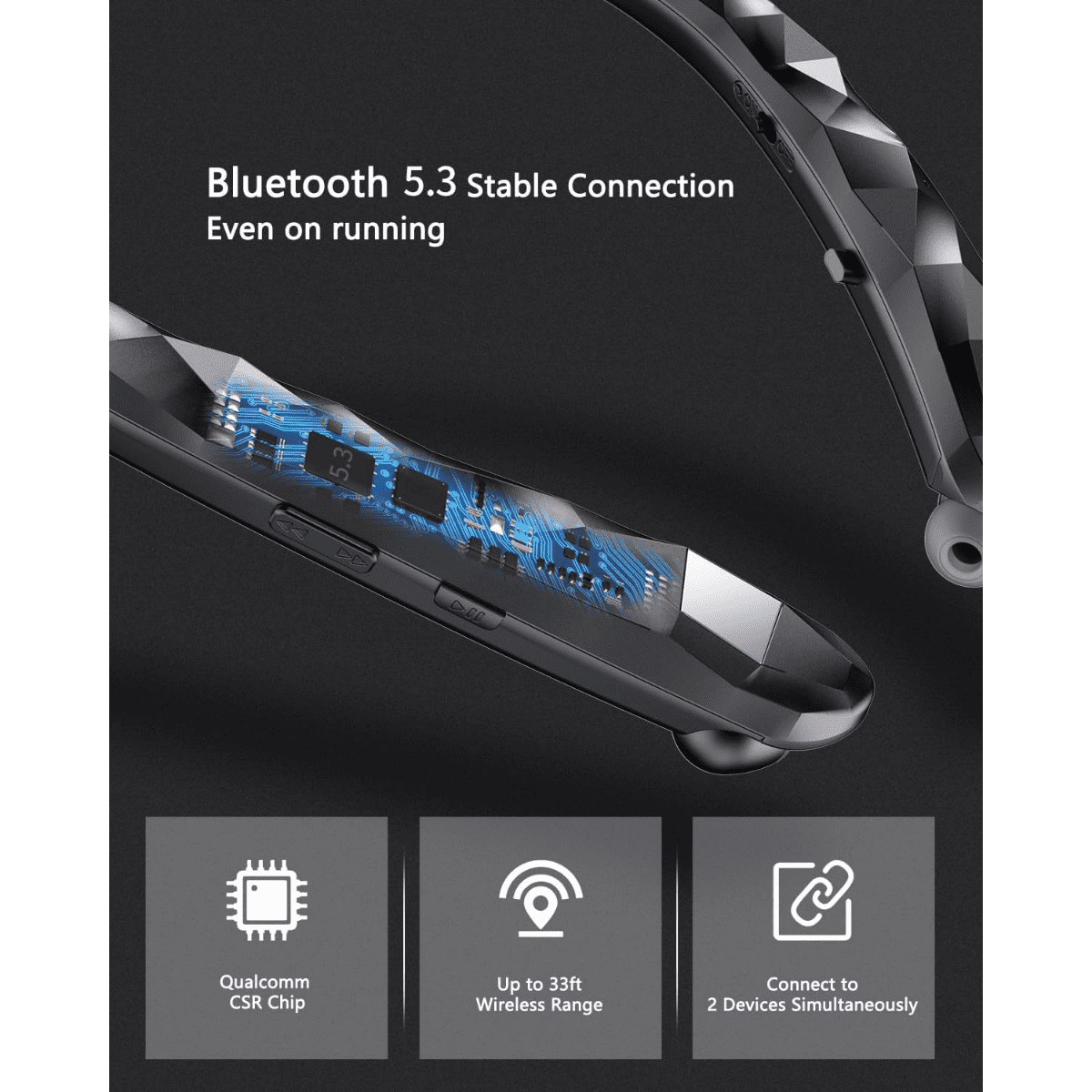 Long-Lasting Bluetooth Neckband Sports Running Wireless Earphones BBH-919 Stereo Sound Call Function Voice Control Music Support