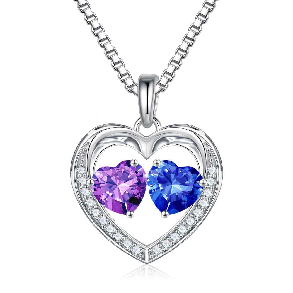 Iefil S925 Sterling Silver Heart February September Birthstone Necklace for Women, Birthday Anniversary Gifts for Women Wife, Dainty Jewelry, 19+3In