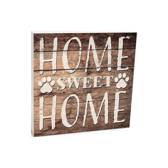 Home Sweet Home Brown Woodgrain Pawprint 10 x 10 Wood Tabletop Sign Plaque