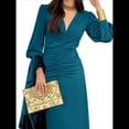 thumbnail image 2 of Vestidos de Cóctel de Sirena para Otoño e Invierno para Mujer, Larga, Escote en V, Ajustados, Maxivestido Fruncido en la Cintura. Azul Pavo Real M, 2 of 9