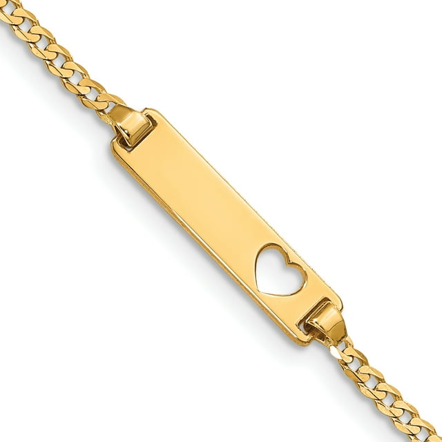 Bracelet d'Identification en Or Jaune 14k avec Lien en Forme de Cœur