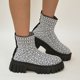 thumbnail image 2 of Zapatos Botines para mujer Calcetines transpirables de punto informales simples para mujer zapatos con parte inferior gruesa botas de talla grande con punta redonda botines botas (White 7.5), 2 of 7