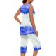 thumbnail image 5 of Conjunto de Verano para las Mujeres Impreso Casual sin Mangas Plisado Superior Y Pantalones Recortados, Cuello Redondo Conjunto de Dos Piezas, 5 of 8
