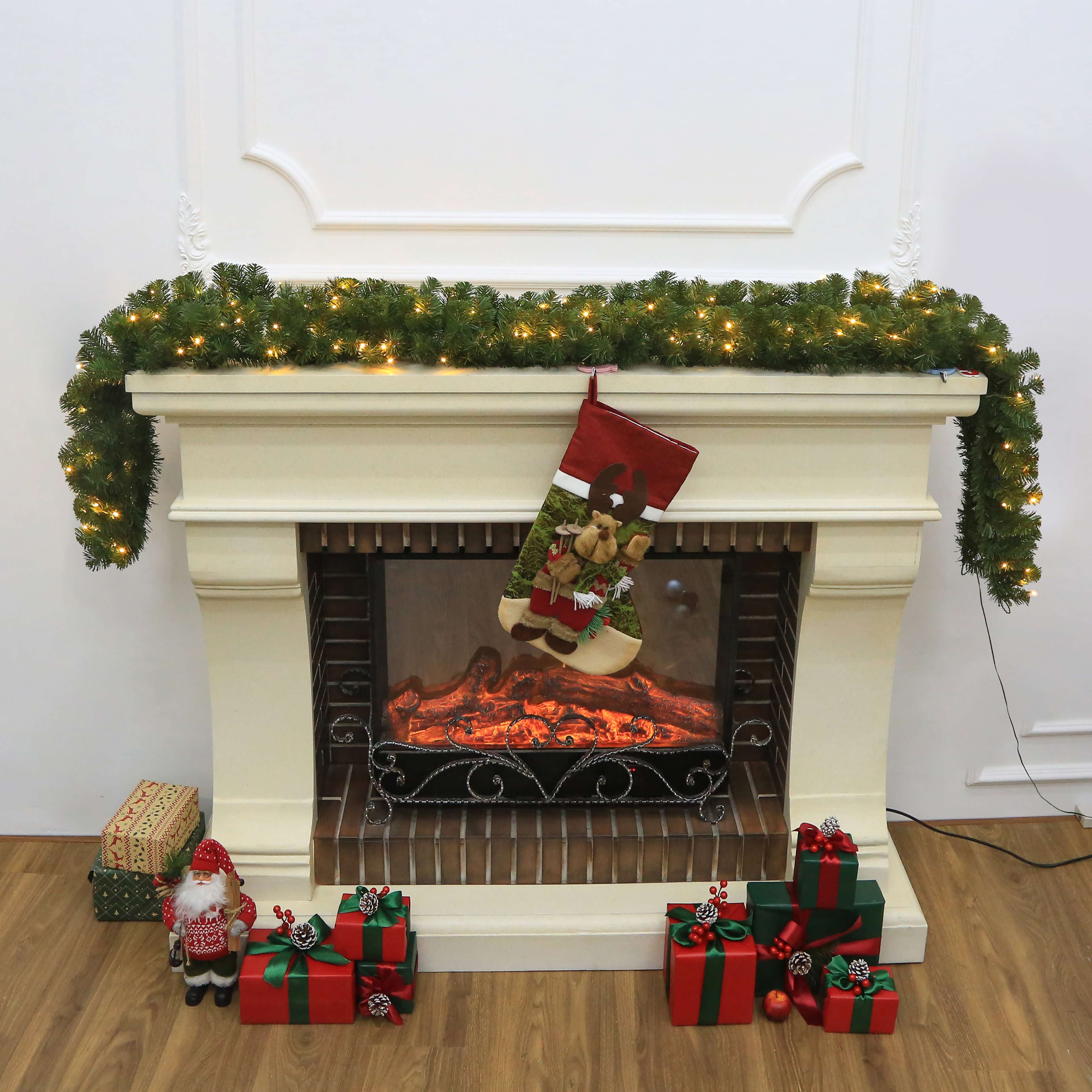 Holiday Time 197in Prelit Christmas Garland, Green, 150 Lights, HOLIDAY TIME PL 197IN PRELIT GARLAND