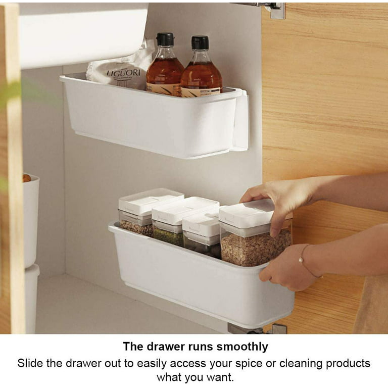 Pcs Kitchen Pull Out Closet Basket Organizer, Pull Out Plastic Drawers,  Under Sink Closet Organizer Sliding Basket Drawer for Kitchen Bathroom  Undermount (White) 