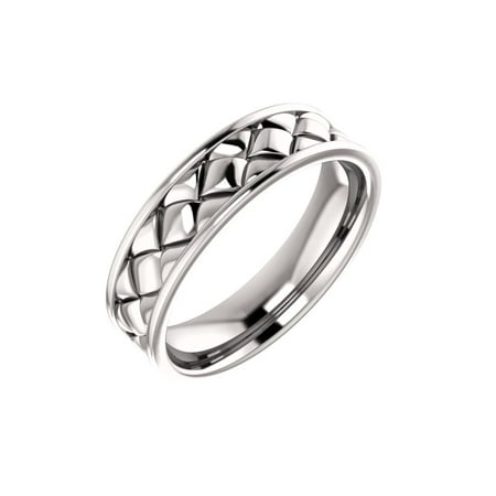 - 14K White Solid Gold 6 mm Woven Design Wedding Band Ring Size 10