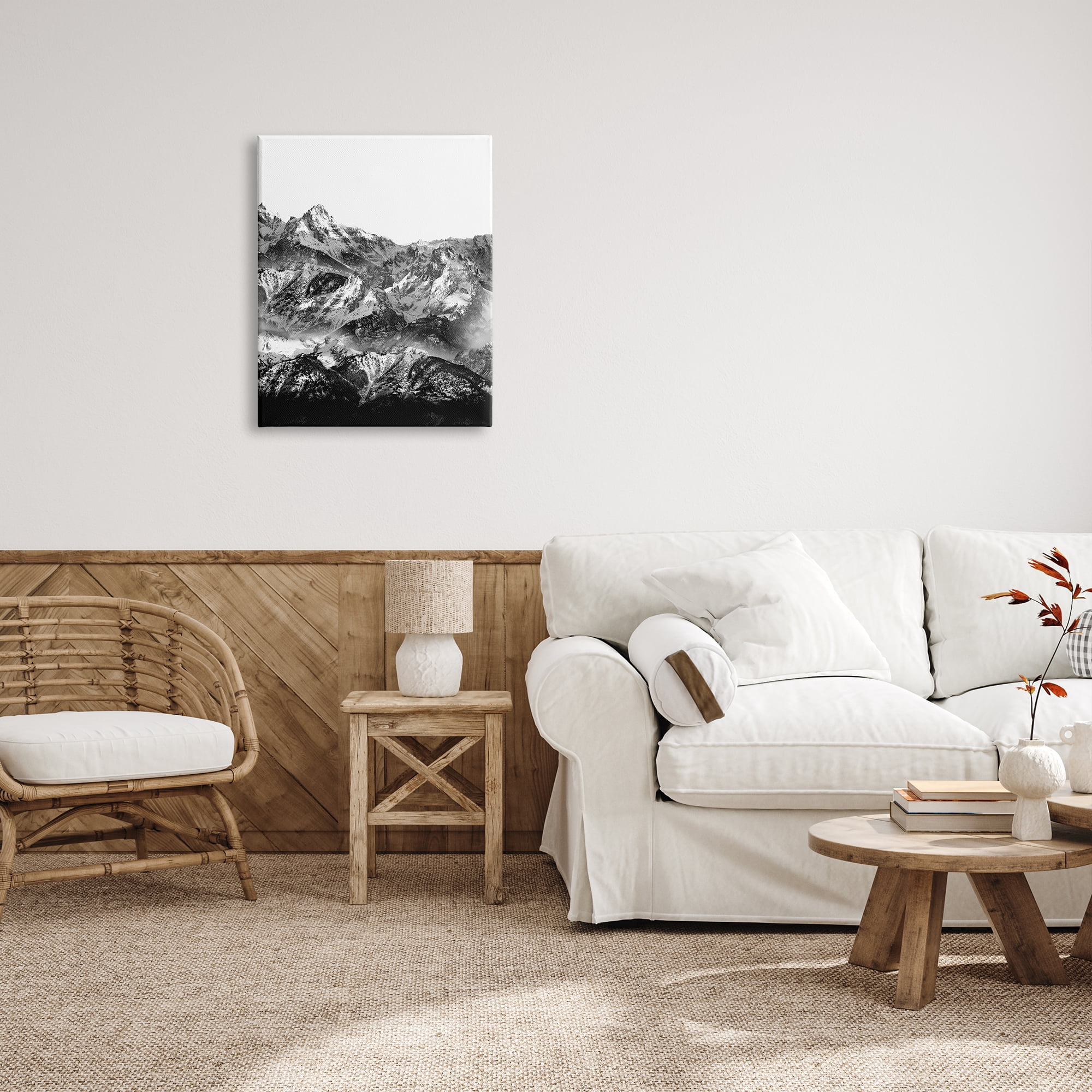 Stupell Indtries Snow Cap Mountains High Contrast Black White Landscape,24 x 30,Design by Shelley Lake