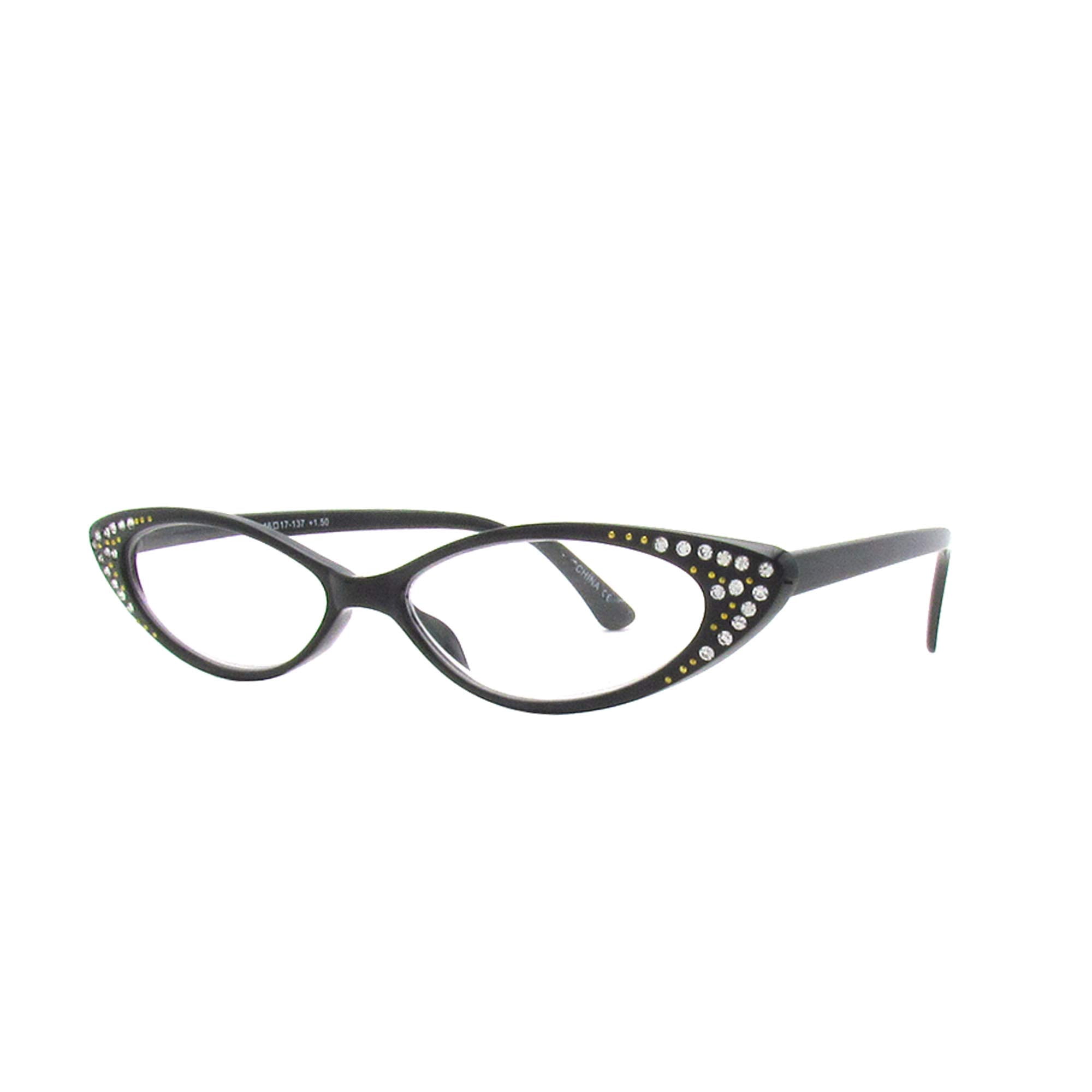 Rhinestone Colorful Cat Eye Reading Glasses R223 (Black, +2.25)