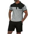 thumbnail image 1 of Pantalones Cortos para Hombre Conjunto de Trajes de 2 Piezas, Moda Mock Bolsillo Botón de Color Sólido Solapa Tops Cortos de Cintura Elástica, 1 of 7
