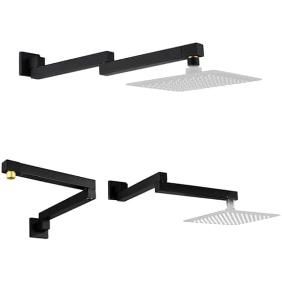 18.5 Inches Straight Extended Pivoting Shower Arm With Flange, Rain Shower Head Extension Arm, Square 360°Swiveling Foldable Shower Arm, Wall-Mounted Matte Black Stainless Steel