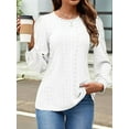 thumbnail image 6 of Long Sleeve Eyelet Tops for Women 2025 Spring Fall Crew Neck Shirts Casual Loose Blouse Trend Outfits Clothes White M, 6 of 8