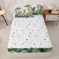 thumbnail image 4 of Castle Fairy Watercolor Jungle Animal Zebra Giraffe Monkey Zipper Twin Comforter Sets with Fitted Sheet and 2 Pillowcases,Tropical Palm Leaves Zipper Bedding Set,Green Pink,Reversible,4-Piece, 4 of 6