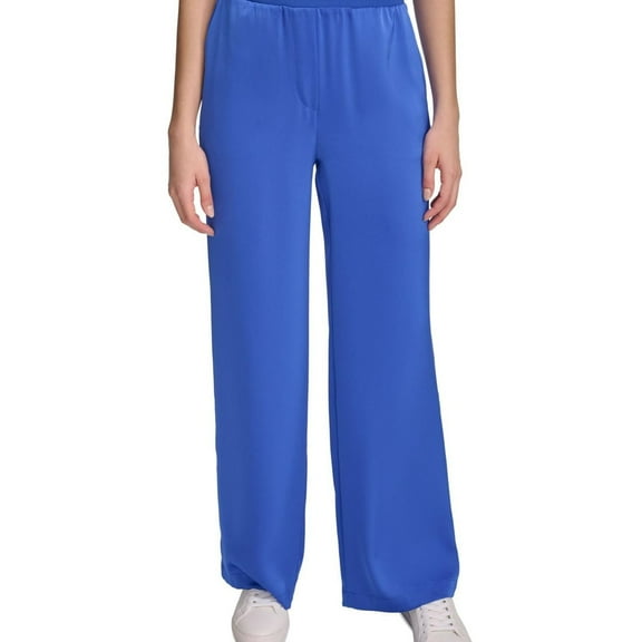 Calvin Klein Womens Waist Band Casual Wide Leg Pants, Blue, X-Large
