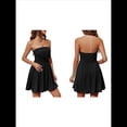 thumbnail image 3 of Vestido Corto de Verano 2025 con Estampado de para Mujer, Informal, Corte A, Sin Tirantes, con Top de Tubo y Fruncido. Negro L, 3 of 6