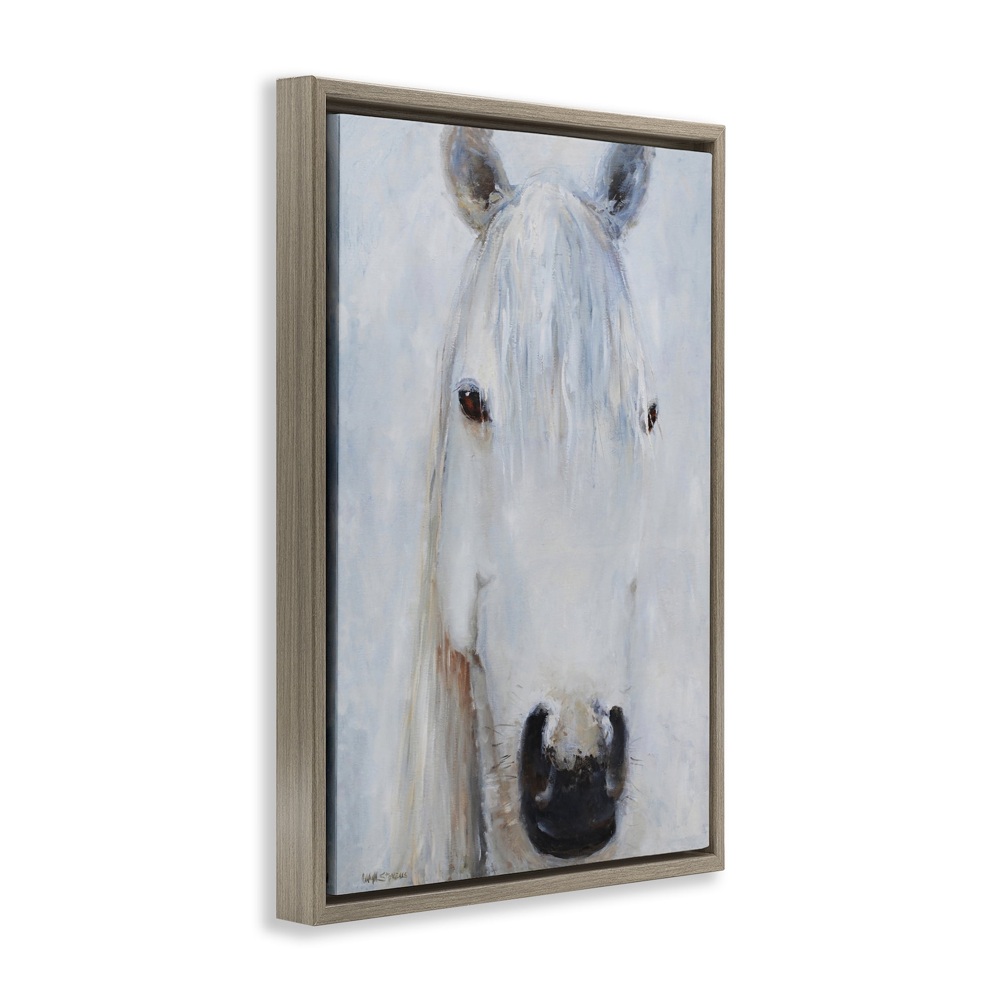 Stupell Industries Pure White Horse Portrait Brown Framed Floater Canvas Wall Art, design by Jadei Graphics