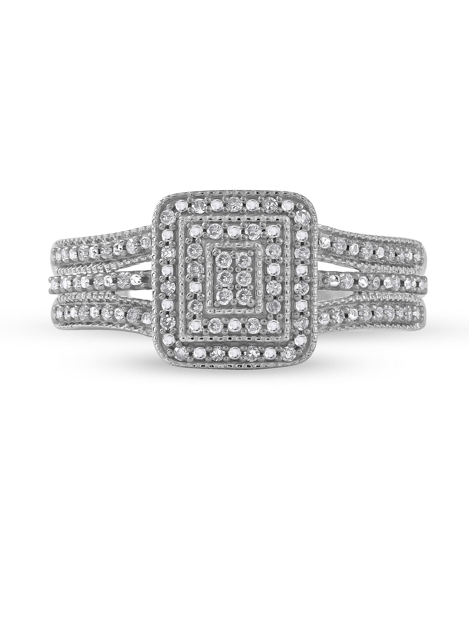 1/6Ct TDW Diamond 10K White Gold Cluster Engagement Ring