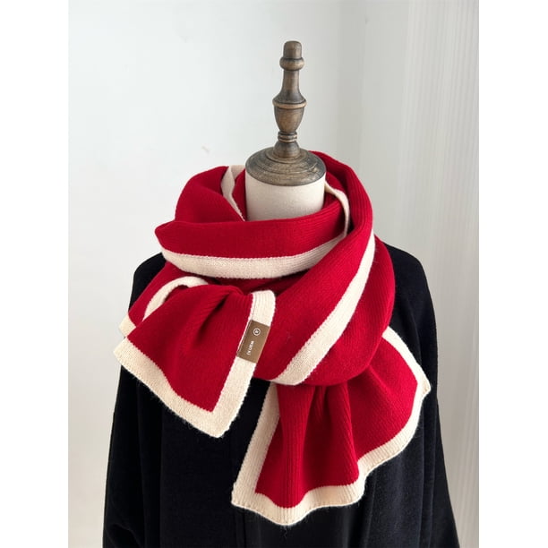 Bufanda de invierno de color blanco y negro a juego con borde de alta calidad, diseño de nicho de lana tejida, bufanda versátil para hombres y mujeres