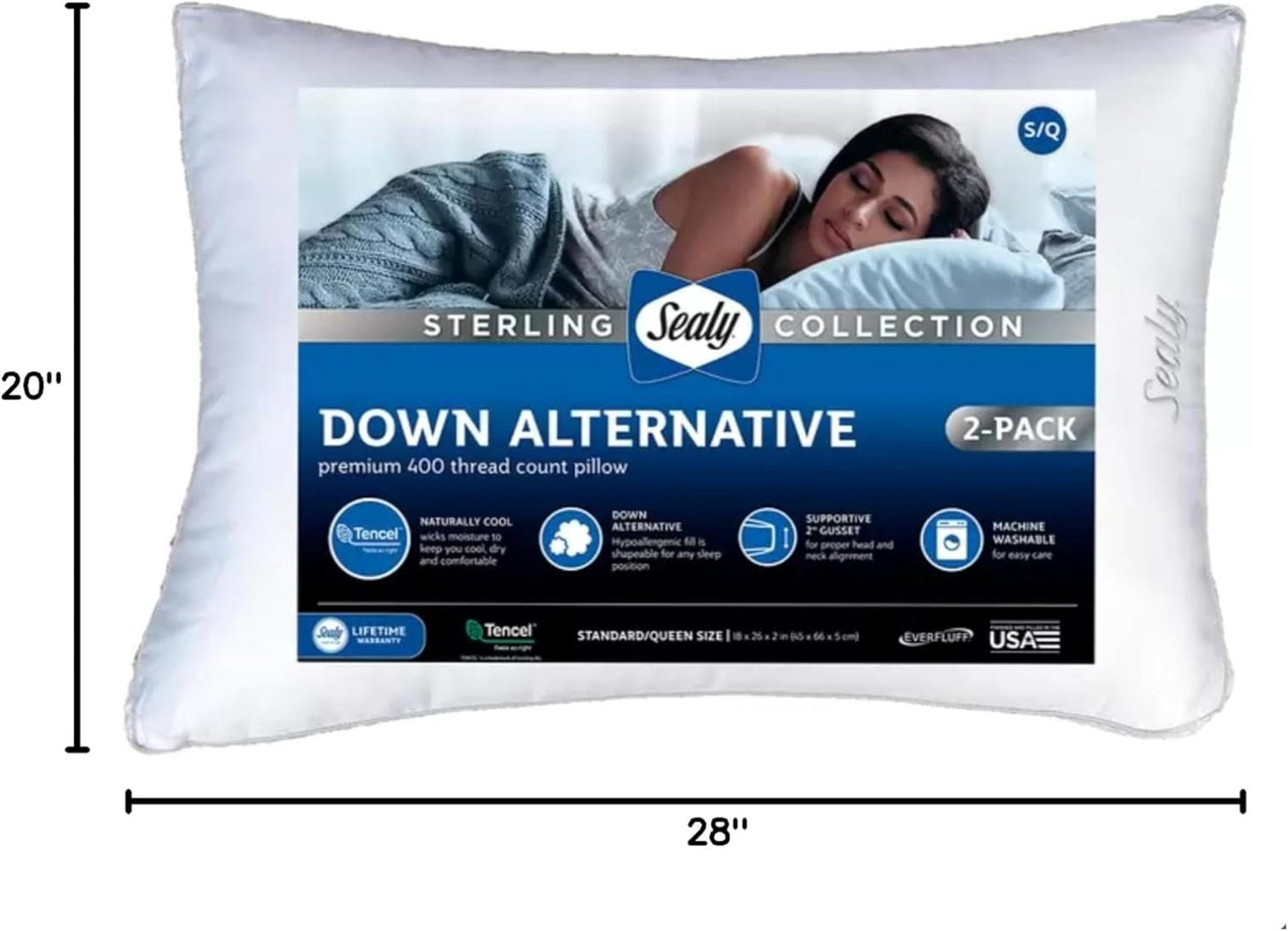 ZYSP Sterling Collection Down Alternative Pillows 400 Thread Queen - 2 Pack