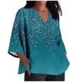 thumbnail image 3 of Aboser Three Quarter Length Sleeve Shirts for Women Plus Size Cotton Linen Tops Boho Floral Printed T Shirt Loose Fit V Neck Blouses Lightweight 3/4 Sleeves Tunic Top, 3 of 6