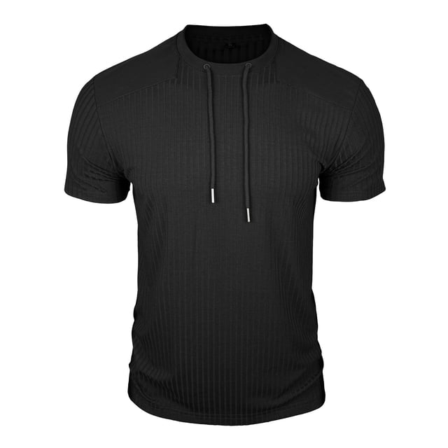 Mens Casual Manga Corta Botón Abajo Camisas Cuello Redondo Sólida Camisa de Parche para Al Aire Libre, Casual, Uso Diario