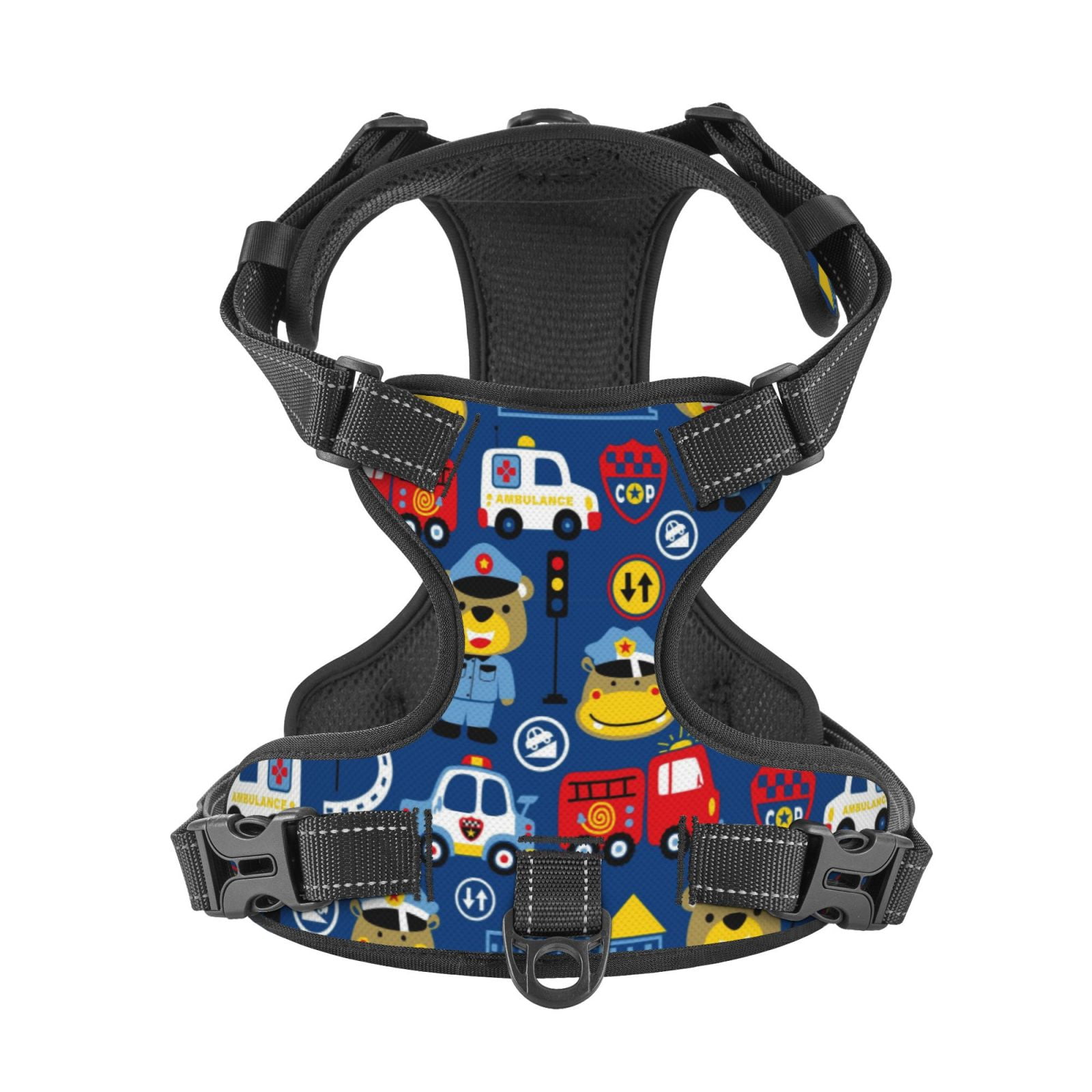 Picia Animals Rescue Team No-Pull Dog Harness Reflective Front Clip Vest with Handle,Step-in Air Dog Harness,Adjustable 2 Metal Rings 4 Buckles,Easy to Put on & Take Off Medium