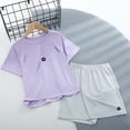 thumbnail image 7 of Girls Kids 2 Piece Outfit Short Sleeve Crewneck T-Shirt and Quick Dry Breathable Athletic Shorts Set Summer Activewear Purple,Size 12-13T, 7 of 7