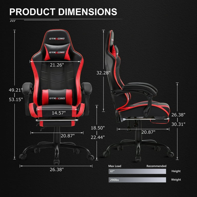 GTRACING GTWD-200 Red Gaming Chair, Adjustable Height, Swivel
