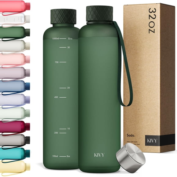 Botella de agua KIVY 950 ml, liviana, irrompible, verde oscuro