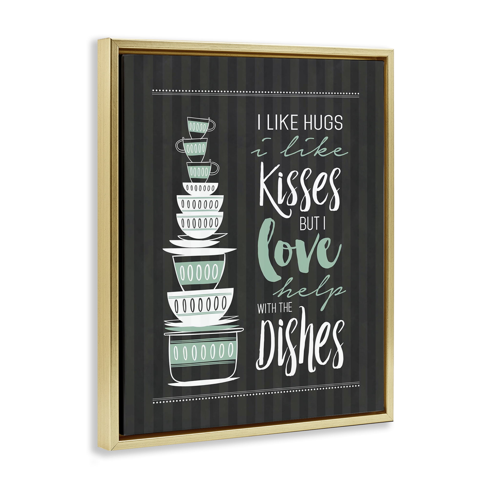 Love Help With Dishes Gold Framed Floater Canvas Wall Art, design by Lettered and Lined
