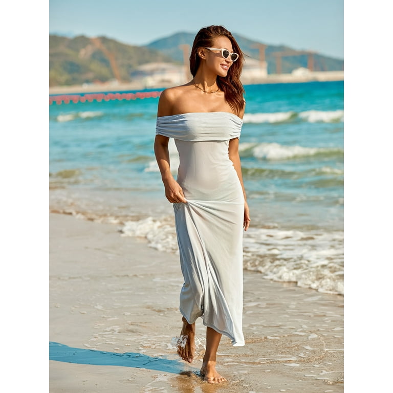 YiLvUst Women Swimsuit Bikini Cover Up Dress Long Sleeve Sheer Mesh Bodycon Beach Maxi Long Dress