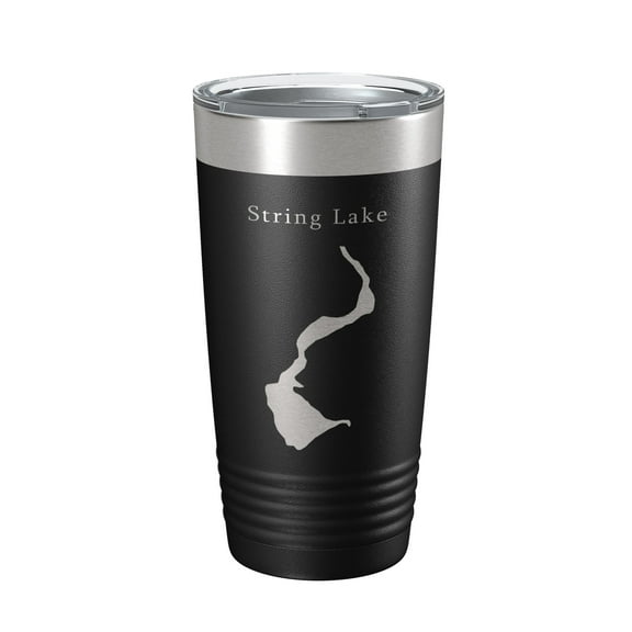 String Lake Map Tumbler Travel Mug Insulated Laser Engraved Coffee Cup Grand Teton Wyoming 20 oz Black