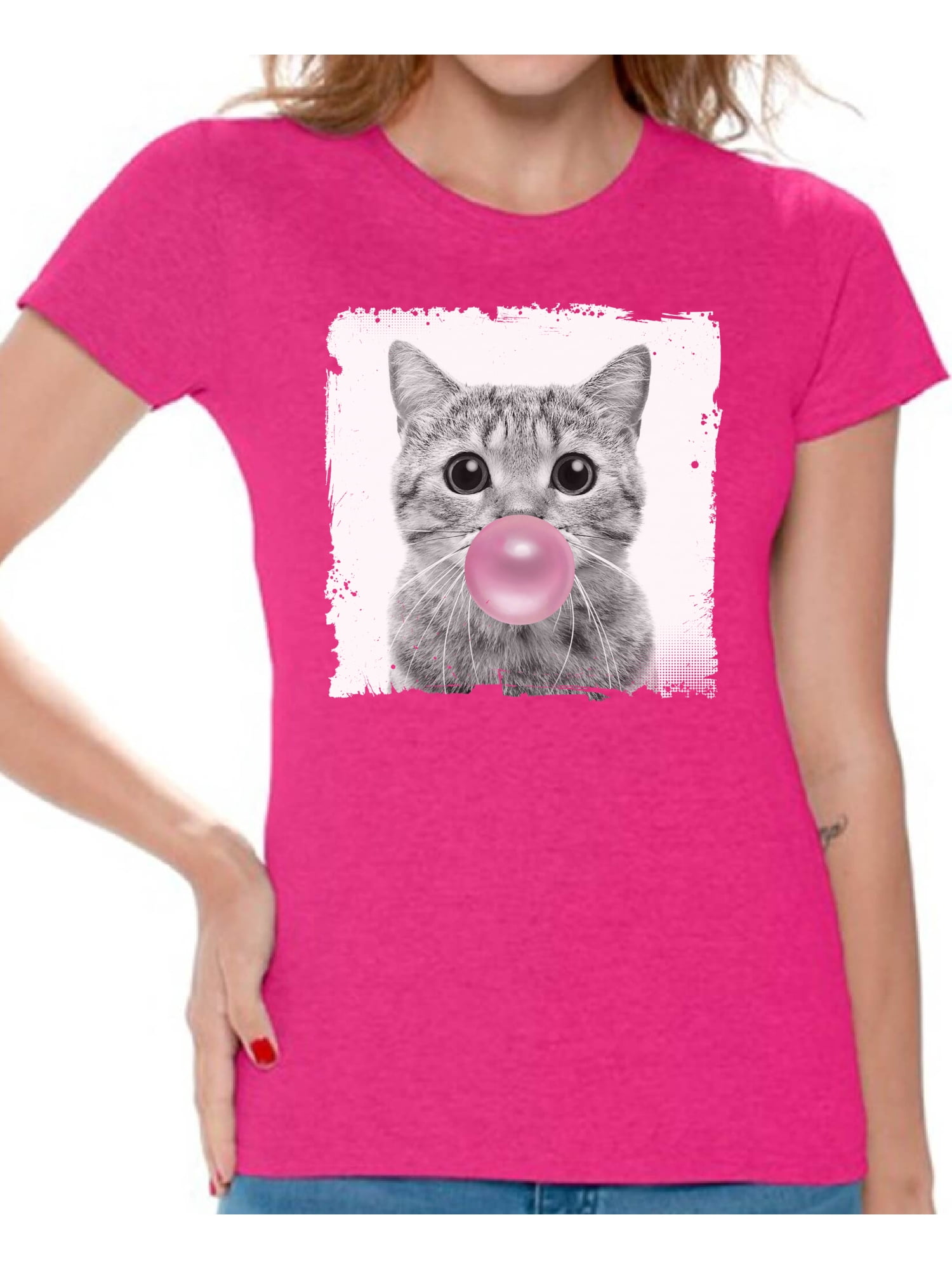 Awkward Styles Baby Cat Shirt Women T Shirt Little Cat Blowing Gum T